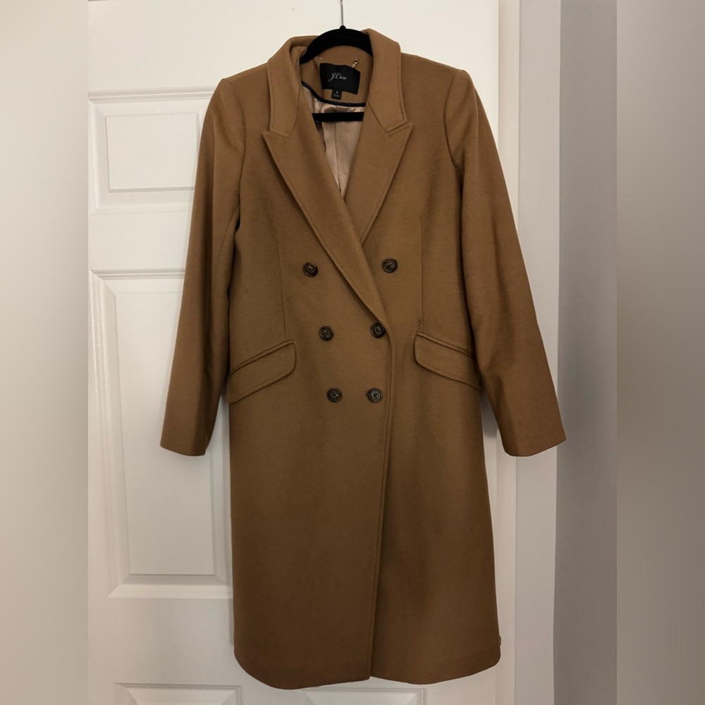 J. Crew Double-Breasted Camel Wool Trench Coat